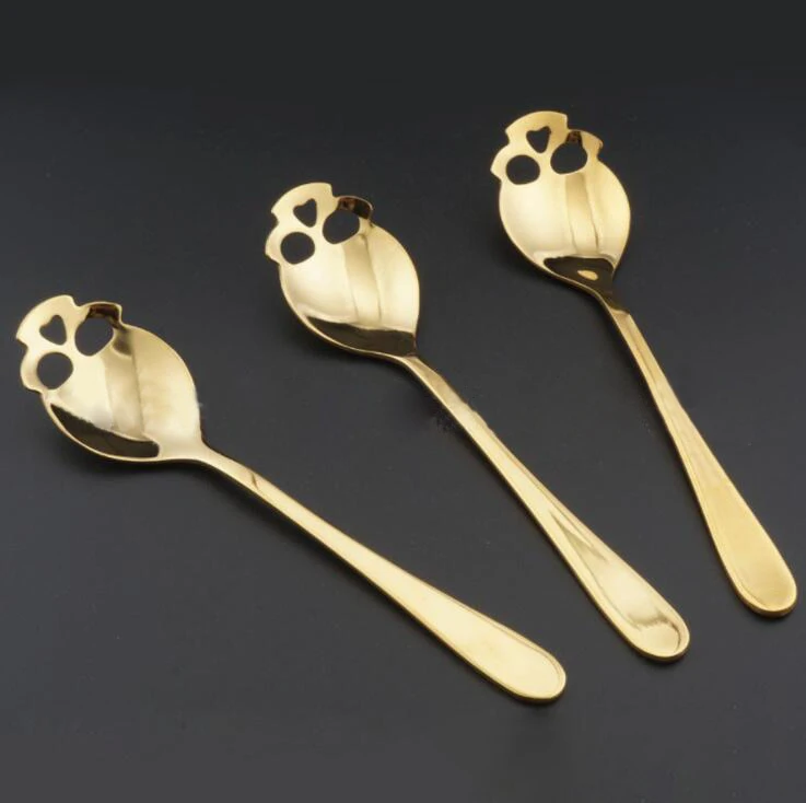 gold color Форма черепа ложка кофе Десерт чай кухня поставка из нержавеющей стали гаджет - Цвет: gold color