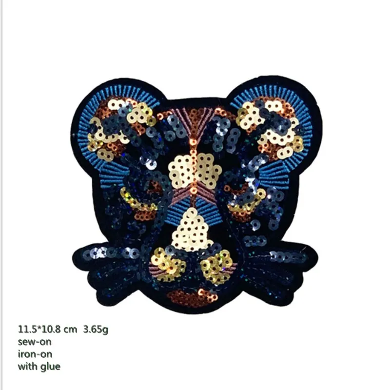 

Leopard Head Sequins Embroidered Cloth Patch Decorative Hole Decal tiger Head Oversize Patch Garment Accessories