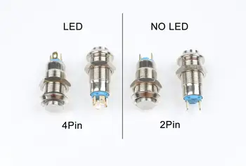 

1pcs 8mm Self-reset Momentary Self-locking Latching Metal Push Button Switch 2pins NO LED/4pins LED high head switch