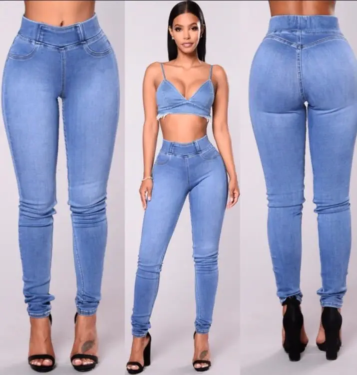 2021 New Tight Jeans Women's Rubber Band Waist Jeans Women's High Waist Trousers Jeans Casual Pants  High Waist Jeans  Jeans low rise jeans