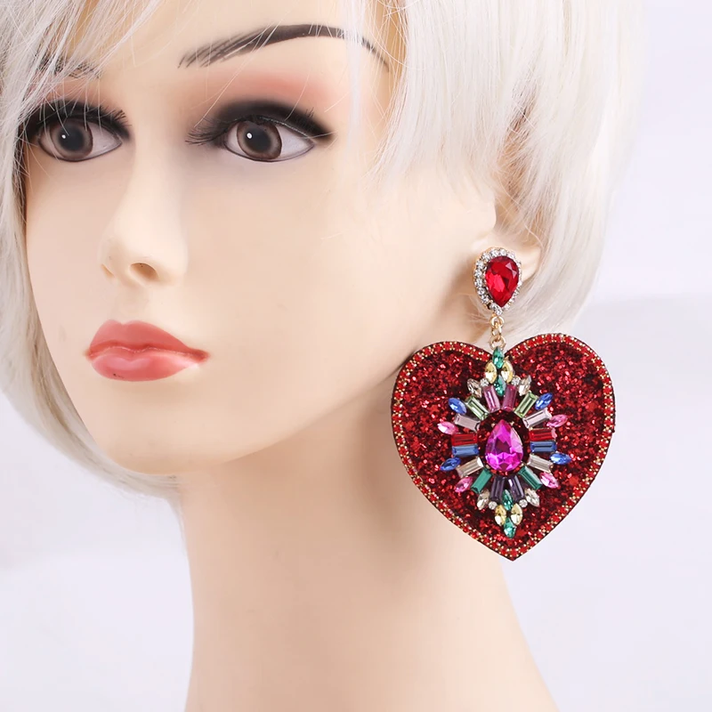 Heart drop earrings for woman boho aretes part red