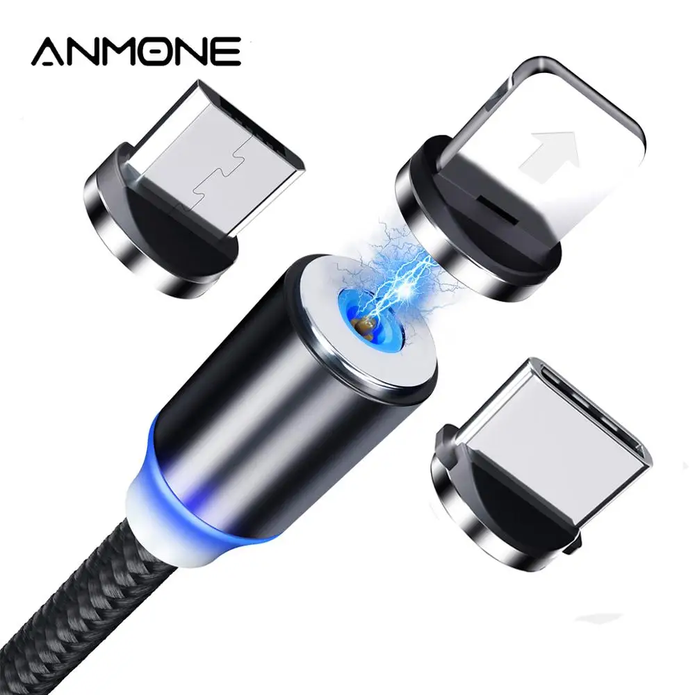 ANMONE Magnetic Micro USB Cable Magnet Plug Type C Charge 3 In 1 Cord for iPhone Huawei