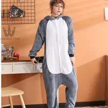 Пижама с изображением животных для взрослых; Пижама с единорогом для женщин; Милая теплая Пижама для костюмированной вечеринки с рисунком кота и длинным хвостом