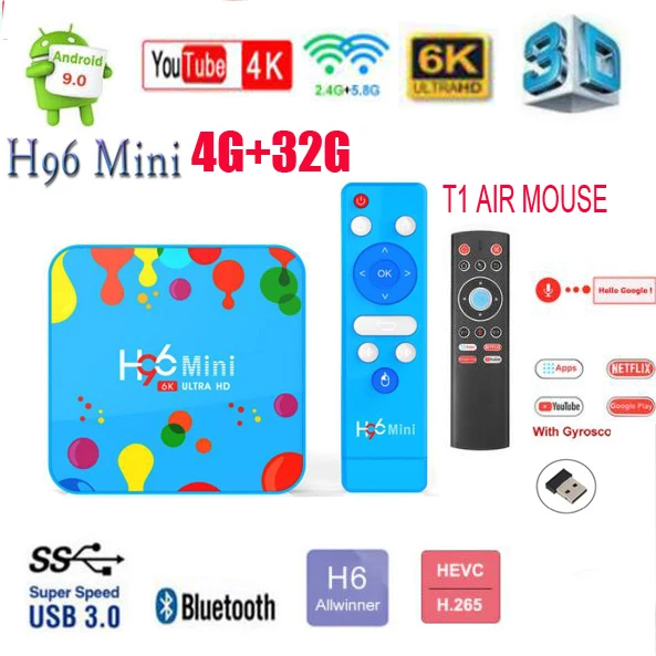 4G 32G T1 H96 мини H6 Android 9,0 4k ТВ приставка 2,4G/5G двойной Wifi HDMI 2,0 4 Гб ram 32 Гб 128 ГБ EMMC YouTube медиа P - Цвет: 4G 32G T1