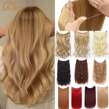 

TALANG Invisible Wire No Clips In Hair Extensions Synthetic Secret Fish Line Silky Straight Heat Resistant Fiber Hairpieces