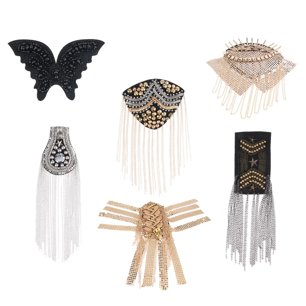 Men Gothic Rivet Brooch Spike Epaulet Shoulder Boards Mark Tassel Badge Punk