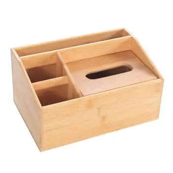 

Tissue Storage Box Multifunctional Delicate Bamboo Tissue Container Pen Holder Tablet Remote Control Organizer