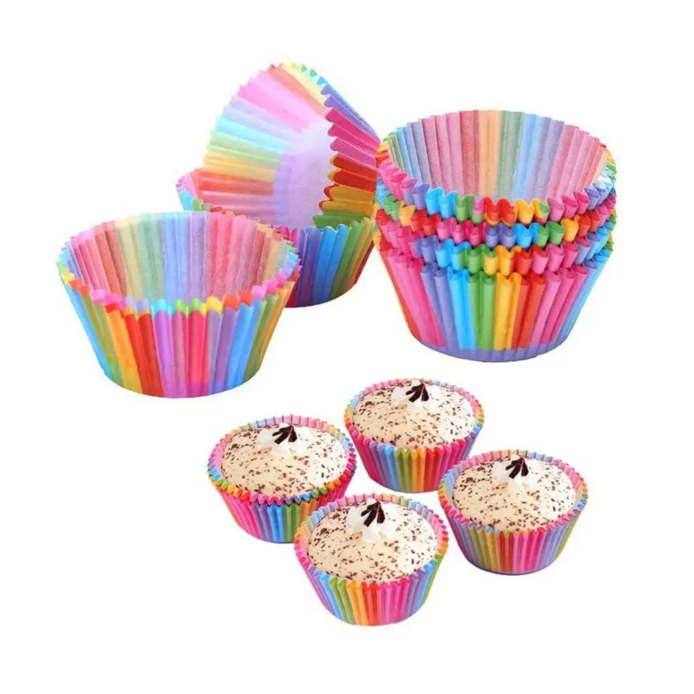 PeHtion 100pcs Baking Paper Cup Rainbow Mini Muffin Tazze di Carta da Forno per Cupcake Beige 