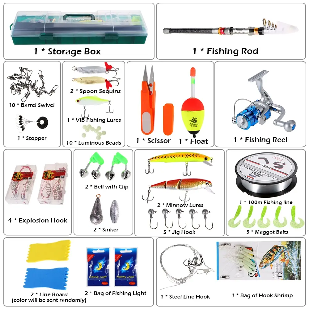 

Lixada Spinning Fishing Reel Fishing Tackle Set 56PCS with Telescopic Sea Fishing Rod Baits Hooks Box Kit Pesca