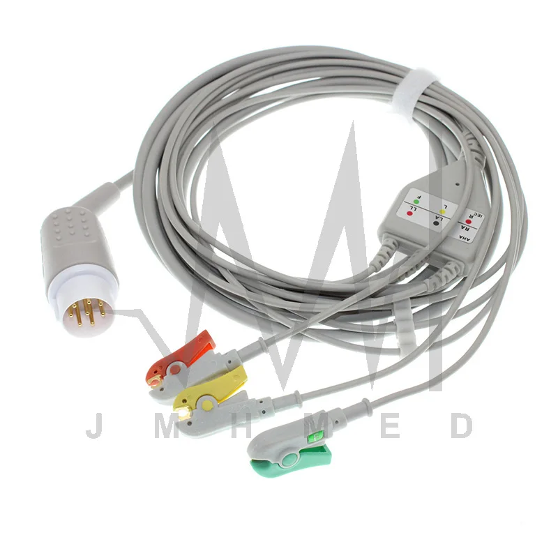 

ECG EKG 3/5 Lead one-piece Cable and Electrode Leadwire for HP/Philips 8Pin Patient monitor, Snap/Clip/VET Alligator clip.