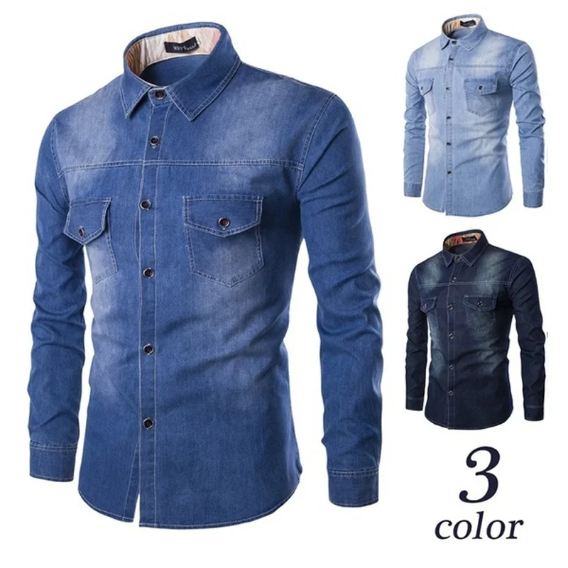 Ceny ZOGAA mężczyźni Denim Jean koszule męska Cowboy Shirt na co dzień klasyczne dżinsy koszula