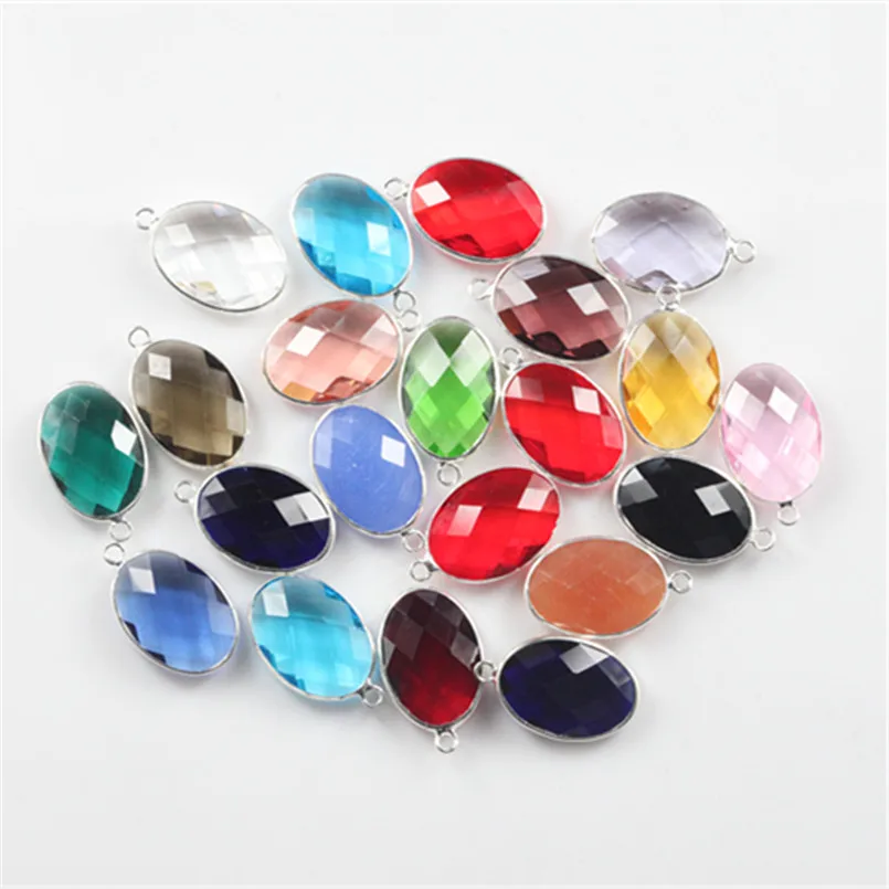 

50pcs 18x25mm murano glass bezel beads for DIY jewelry making twinkling charm egg shape crystal bead connector 2020 wholesale