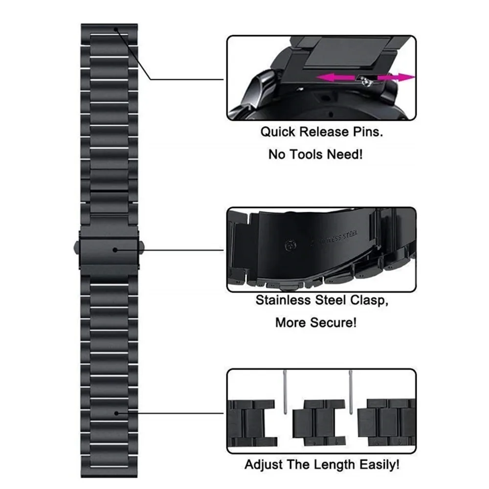 Watch Strap For Samsung Galaxy Watch Active 2 40mm 44mm Watchband Sets 20mm 22mm Stainless Steel Metal Bracelet For Amazfit Bip