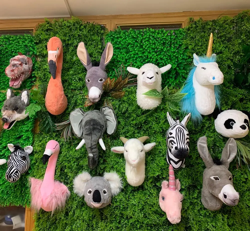 Wall-Decoration Animal-Head Plushtoys Funny Printed Stuffed Factory Kids Bedroom Lifelike
