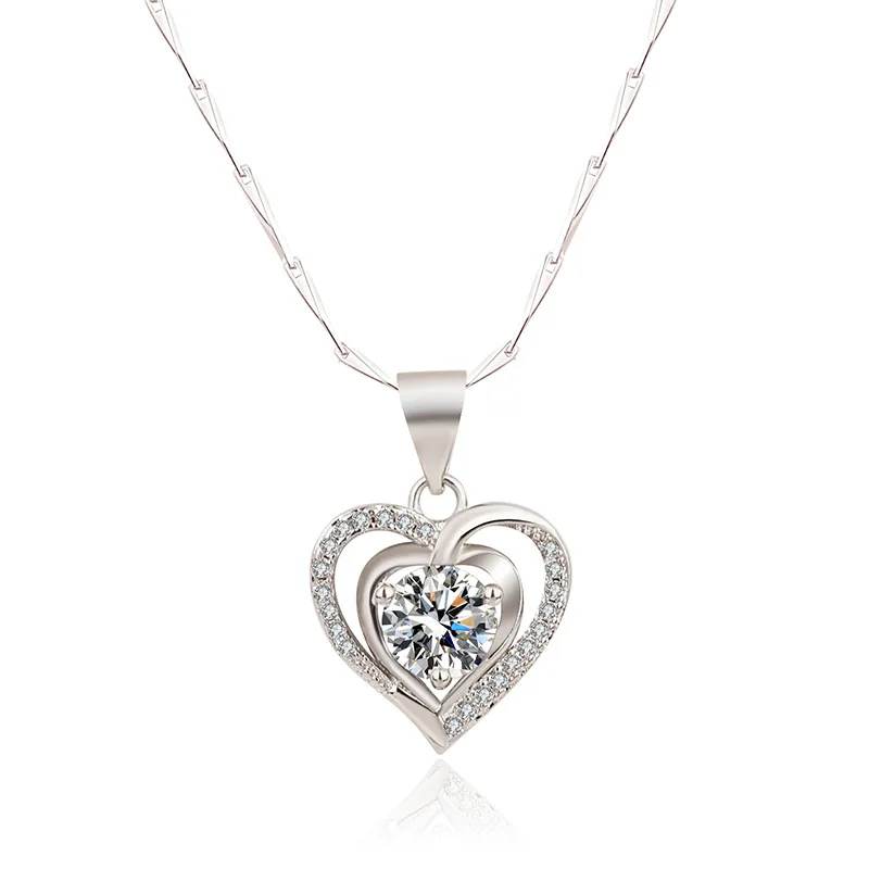 

Fashion 925 Silver Necklace with Spphire Zircon Gemstone Heart-shape Pendant Jewelry Accessories for Women Wedding Dropshipping