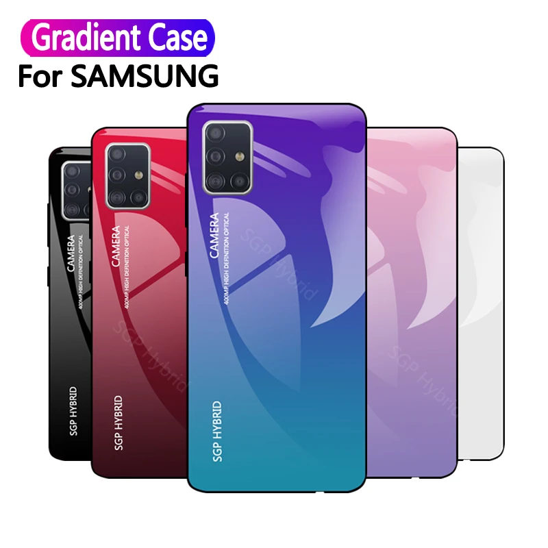 Чехол накладка из закаленного стекла с градиентом для Samsung Galaxy A10 A20 A20e A30 A50 A40 A70 A51