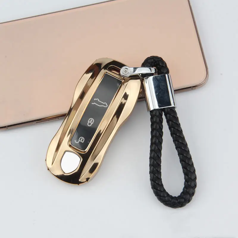 Gold-keychain ТПУ чехол для ключа автомобиля чехол для Porsche Cayenne, Panamera Macan автомобильный стильный ключ кольцо оболочки авто аксессуары - Название цвета: Gold-keychain