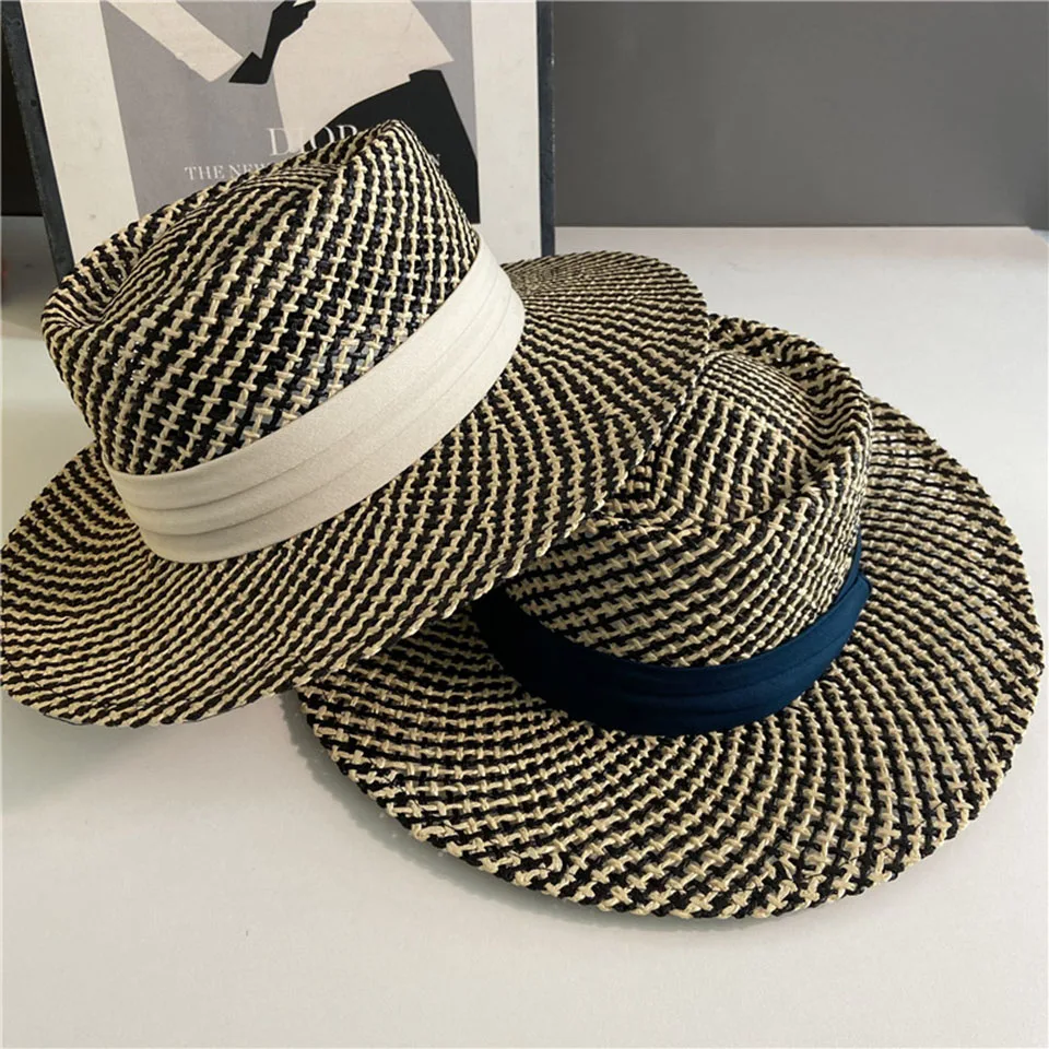 Waliicorners Wide Brim black and white Jazz Hat UV Protection Panama Straw Hats Travel Beach Sun Hat 26 H7fe5e6c063a942b19f8e1cea045f5dc57