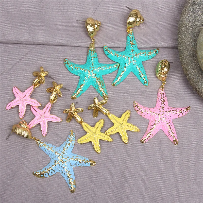 Starfish Earrings Drop Earring For Women Gold Cowrie Shell Earrings Fashion Geometric Dangle
