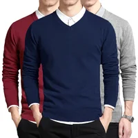 Pull en coton hommes à manches longues pulls vêtements d'extérieur homme col en V hommes chandails marque de mode coupe ample tricot vêtements Style coréen 1
