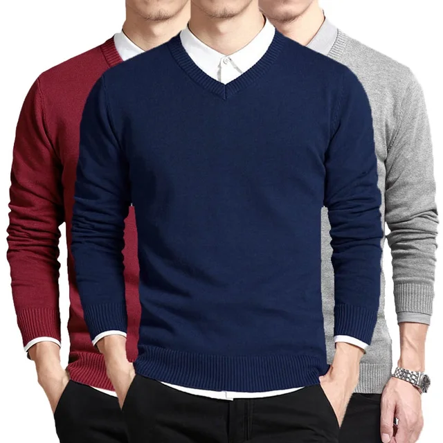 Pull en coton hommes à manches longues pulls vêtements d'extérieur homme col en V hommes chandails marque de mode coupe ample tricot vêtements Style coréen 1