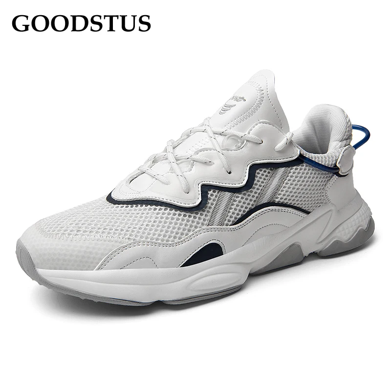 

GOODSTUS Men Mesh Breathable Sneaker High Quality Soft Sole Comfortable Lacce-Up Solid Simple Style Male Outdoor Running Shoes