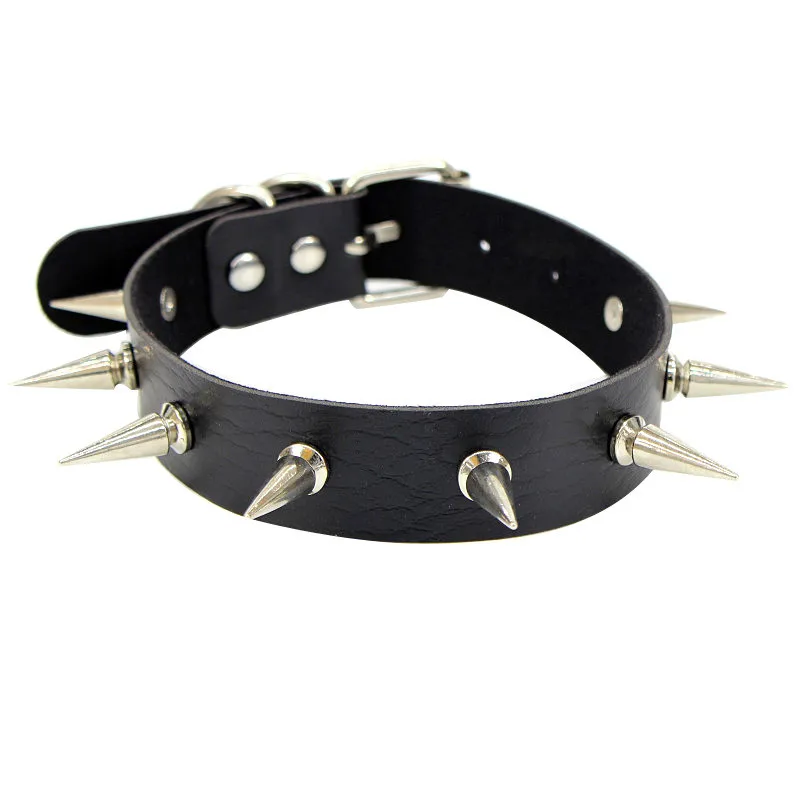 2024 Neue Punk Spike Halsband Halskette aus Leder mit Nieten und Anhänger Gothic Schmuck 2