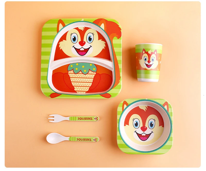 Creative environmental protection bamboo fiber kids' tableware set Five piece kindergarten kids' cartoon dividing plate