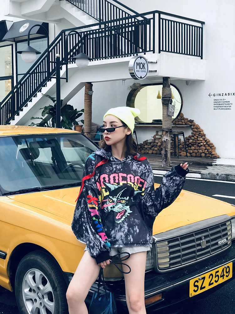 7mang, осенняя Женская мода, уличная граффити, с принтом дьявола, худи, Harajuku, Мультяшные, повседневные толстовки, свободные, вечерние, толстовки, 0911