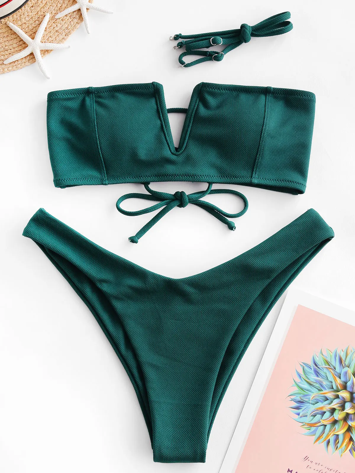 ZAFUL Damen Spaghetti-Träger V-Neck Gepolstert Bikini Set Badeanzug