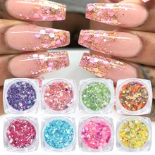 8 шт./набор Блестки для голографические наклейки для ногтей Русалка Блестки для нейл Арта(искусство украшения ногтей) Гель-лак хлопья маникюр Блеск пудра Декор LA1506-02-1