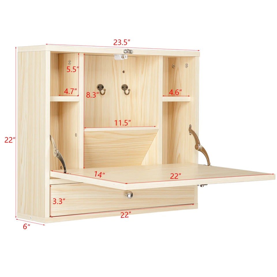 Wall-Mounted Built-Up Computer Desk Laptop Study Table Workstation MDF  Paste Triamine 60x15x55.5CM Black/Wood Color[US-Stock], image size:960x960