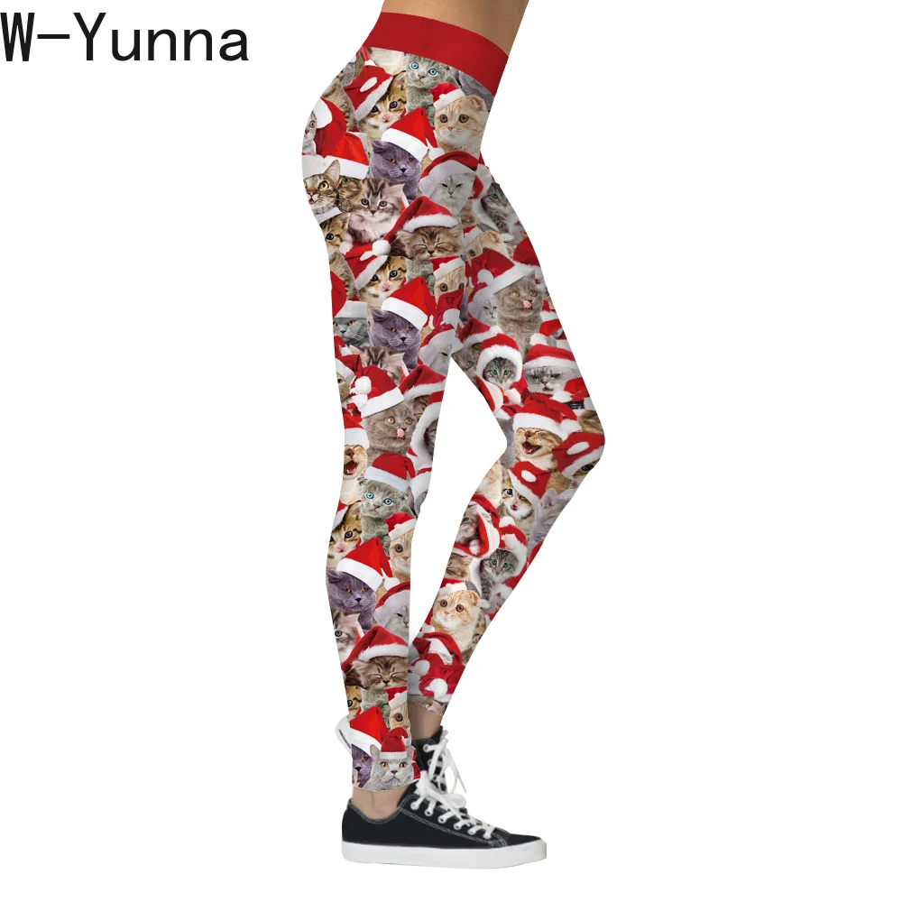 W-Yunna леггинсы с рождественским рисунком кошка 3d принт женские сексуальные модные леггинсы хорошо тянется пуш-ап Фитнес Леггинсы для женщин