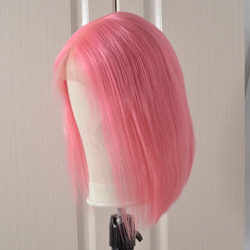 

150% Pink Lace Front Human Hair Wig Brazilian Pink Pink Short Bob wig Nice Lace Wigs For Black Woman