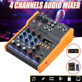 

4 Channel bluetooth Digital Microphone Sound Mixer with USB DJ Sound Mixing Console 48V Amplifier For Karaoke KTV Match Part