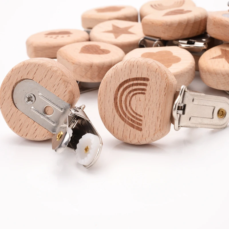Baby Pacifier Holder Nipple Dummy Clip Beads Pacifier Chain Metal Beech Wooden Clips Teether Feeding Care 1Pcs pacifier clips