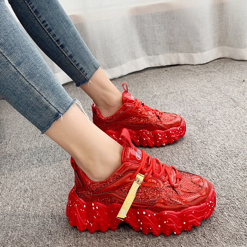 

Fashion Glitter Platform Sneakers Women Shiny Sequined Thick Sole Sneakers Women Non Slip Chunky Trainers Ladies 3 Colors