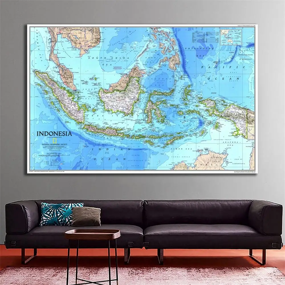 

A1 Size Fine Canvas Painting HD Indonesia Map Waterproof Spray Painting Map For Living Room Wall Decor