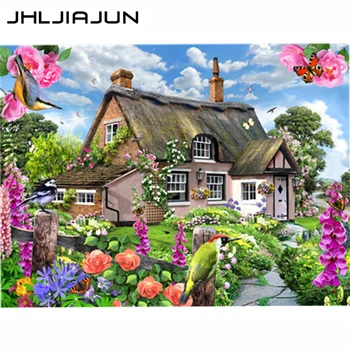 

JHLJIAJUN painting by numbers The combination of flowers and houses in the painting is like life giving you different feelings