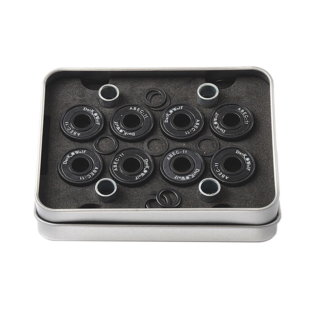 8 Pcs Premium Skateboard Longboard Ceramics Bearings Sleeves Set Accessories with Storage Box for Rapid Sliding & Figure Brake.