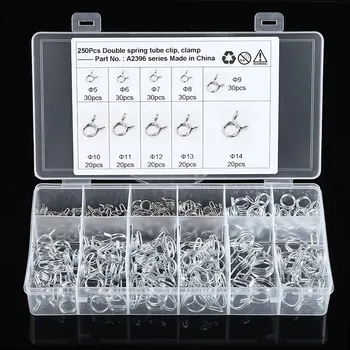 

250pcs 5mm-14mm Stainless Steel Fuel Line Oil Air Tube Clamp Hose Spring Clip Fastener for Car Boats ATVs Motorcycle