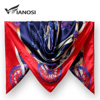 

[VIANOSI] 90X90 Square Silk Scarf Shawl Wheel Print Scarves for Women Bandana Head Large Hijab For Ladies