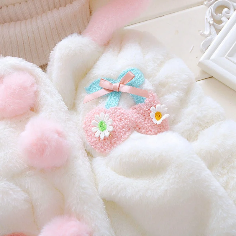 Baby Coat Autumn Winter Girls Artificial Fur Long Sleeve Outerwear With Rabbit Ear Cute Hairy Comfortable Warm Hoodie