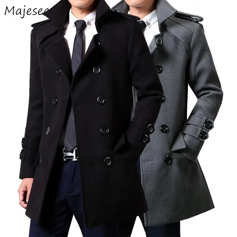 Wool Men Winter Long Coat Plus Size 3XL Gray Double Breasted Big Pockets All-match Simple Classic Mens Overcoat High Quality HOT Wool Men Winter Long Coat Plus Size 3XL Gray Double Breasted Big Pockets All-match Simple Classic Mens Overcoat High Quality HOT