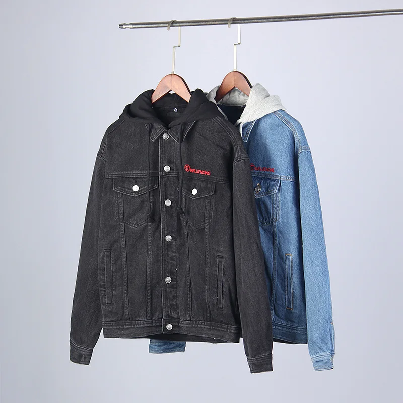 

Pz99 Hooded Deconstructable Autumn And Winter New Style Men And Women COUPLE'S Embroidered Denim Jacket Fashion Coat