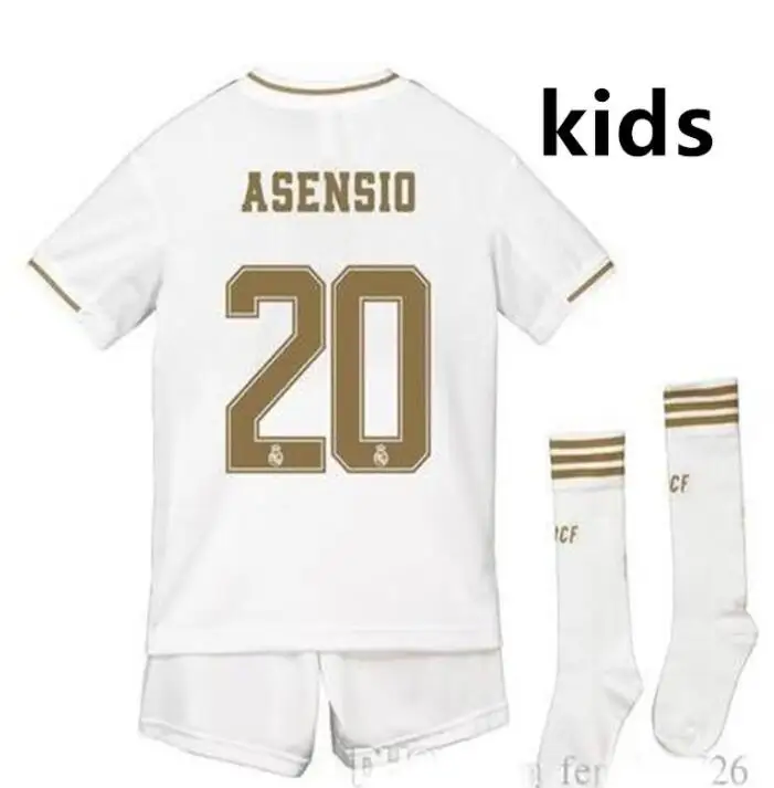 Real Madrideses/детская трикотажная одежда; коллекция 19/20 года; Детский комплект+ носки; Футбольная Футболка; домашняя одежда; 3RD HAZARD MARCELO BALE ASENSIO; Детская футбольная рубашка - Цвет: kids