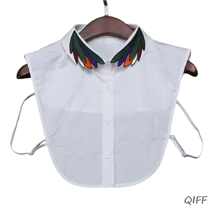 1 New Women Detachable Lapel Half Shirt Embroidered Colorful Feather Fake False Collar - Цвет: 1