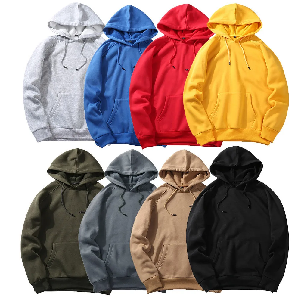 Men's Autumn Casual Blouse Solid Hip Loose Fit Fleece Long Sleeve Hoodie Top Blouse Warm Comfy Simple Sweatshirt Толстовка 2021 1