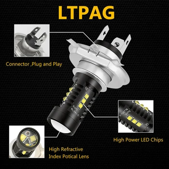 

6000K Headlight Bulbs Beam DC 12V-24V 20SMD Aluminum Alloy LED Conversion H4 60W Accessories
