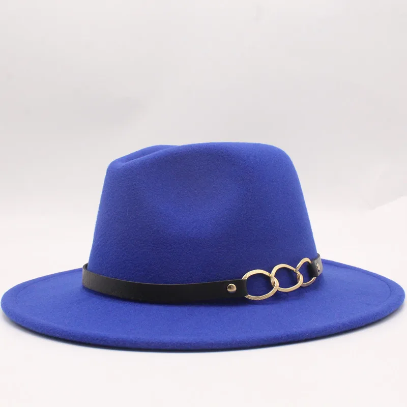 Fashion wool chain button decoration men's fedora ladies jazz hat ladies vintage felt hat large classic top winter outdoor hat